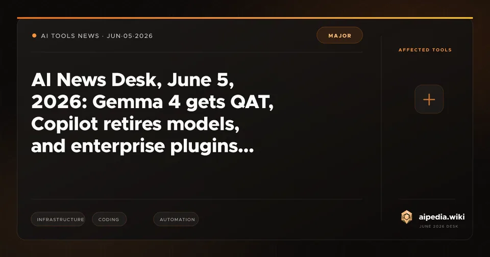 AI News Desk, June 5, 2026: Gemma 4 gets QAT, Copilot retires models, and enterprise plugins come to VS Code