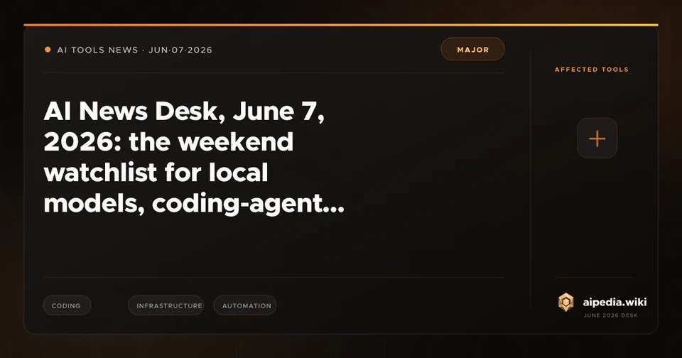 AI News Desk, June 7, 2026: the weekend watchlist for local models, coding-agent control, and measured output