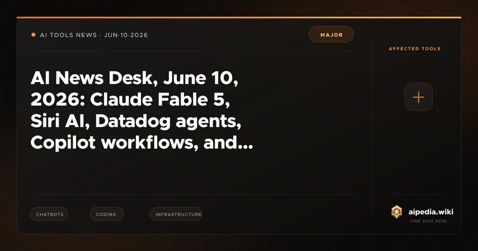 AI News Desk, June 10, 2026: Claude Fable 5, Siri AI, Datadog agents, Copilot workflows, and chatbot market share